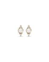 Three Stone Cultured Freshwater Pearl and Diamond Stud Earrings in 10kt Yellow Gold