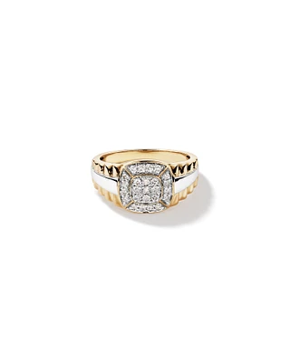 0.50 Carat TW Diamond Pave Two-Tone Men's Signet Ring in 10kt White and Yellow Gold