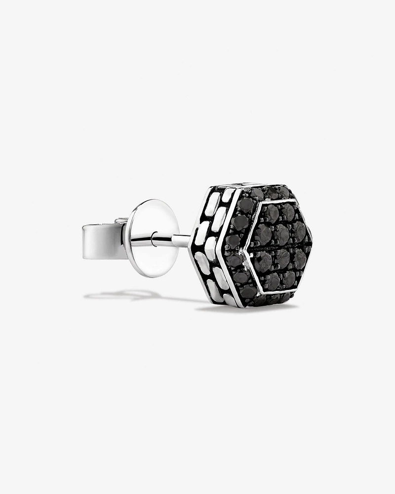 0.23 Carat TW Black Diamond Cluster Hexagon Men's Stud Earring in Oxidised Sterling Silver