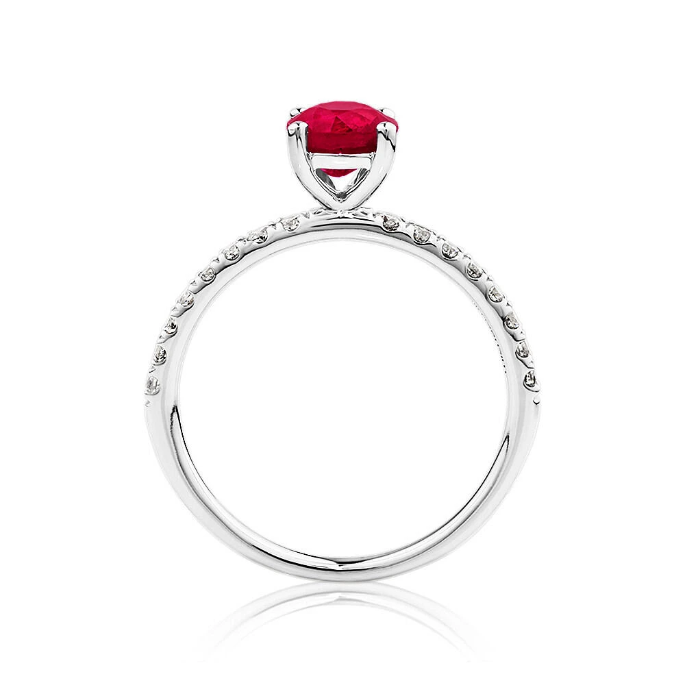 Solitaire Ruby Ring with 0.25 Carat TW of Diamonds in 10kt White Gold