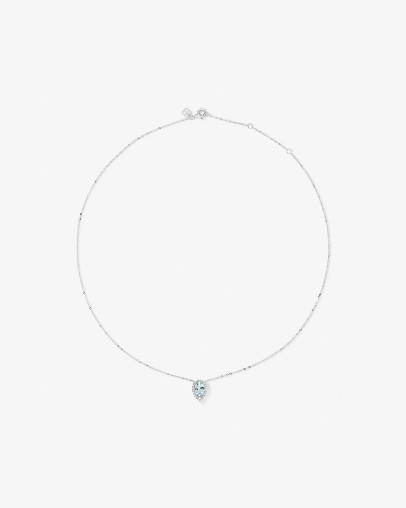 Oval Cut Blue Aquamarine Gemstone and 0.19 Carat TW Diamond Halo Pendant Necklace in 10kt White Gold