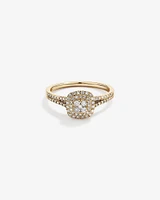 0.30 Carat TW Cushion Shaped Cluster Diamond Halo Engagement Ring in 10kt Yellow Gold