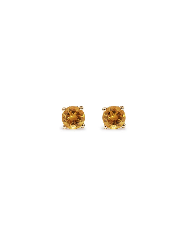 Clous d'oreilles en or jaune 10 carats avec pierre de naissance en citrine