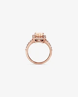 Emerald Cut Pink Morganite Gemstone and 0.75 Carat TW Diamond Halo Ring in 14kt Rose Gold