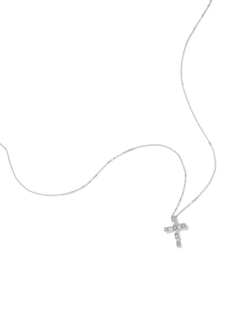 0.34 Carat TW Baguette and Round Brilliant Diamond Cross Pendant in 10kt White Gold