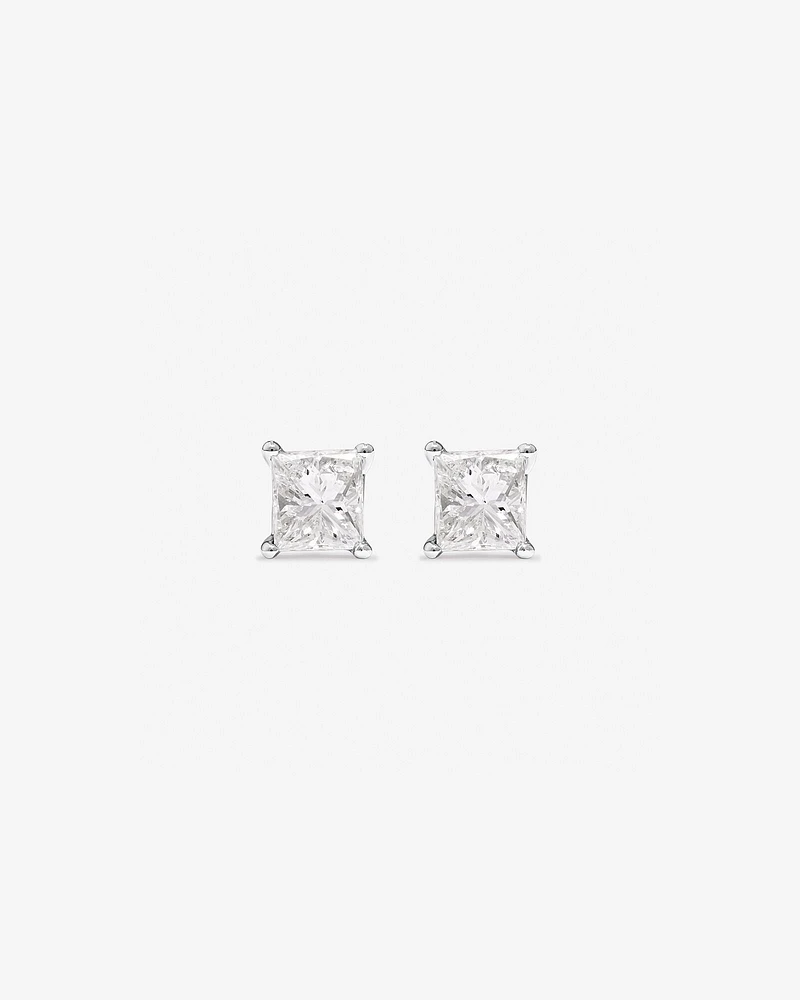 0.50 Carat TW Princess Cut Diamond Solitaire Stud Earrings in 18kt White Gold