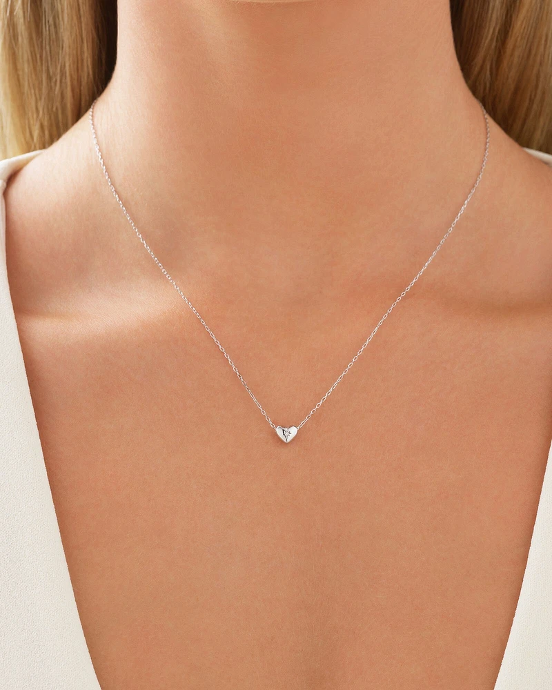 Mini Heart Necklace with .004TW of Diamonds in Silver