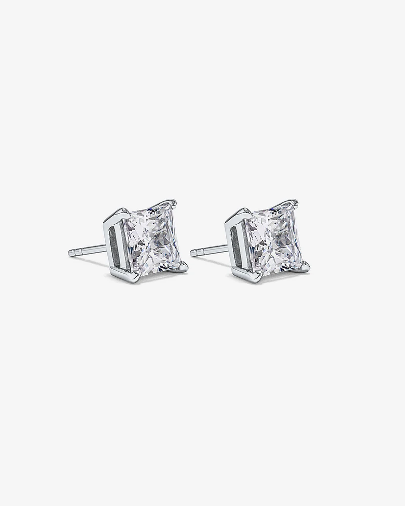 Boucles d'Oreilles Clous en Zircon Cubique Princesse de 7,5 mm en Argent Sterling