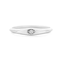 Diamond Star Accent Narrow Signet Ring Sterling Silver