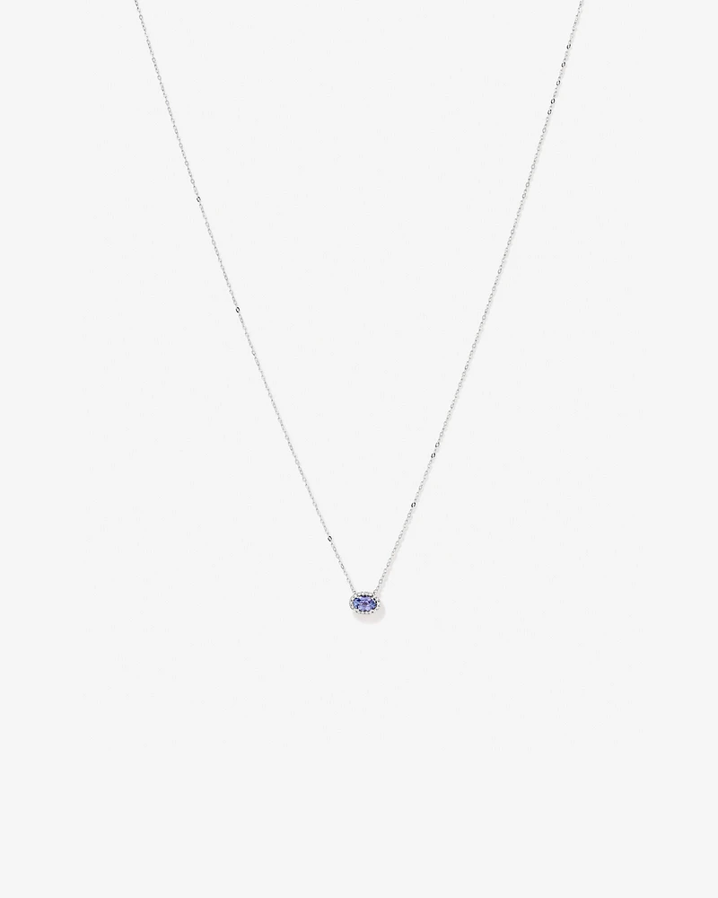 Oval Cut Blue Tanzanite Gemstone and 0.08 Carat TW Diamond Halo Pendant Necklace in 10kt White Gold