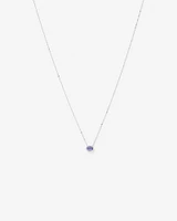 Oval Cut Blue Tanzanite Gemstone and 0.08 Carat TW Diamond Halo Pendant Necklace in 10kt White Gold