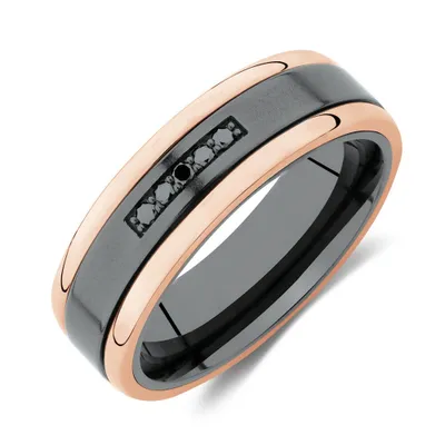 7mm Ring with Enhanced Black Diamonds 10kt Rose Gold & Titanium