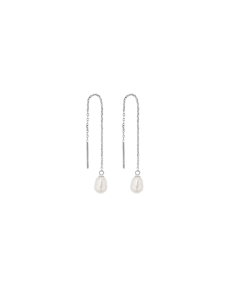 6mm Threader Earrings with Cultured Freshwater Pearls in Sterling Silver