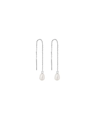 Boucles d'oreilles à fils en argent sterling à perles d'eau douce de culture, 6 mm