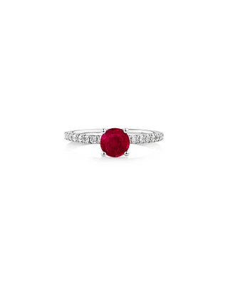 Solitaire Ruby Ring with 0.25 Carat TW of Diamonds in 10kt White Gold