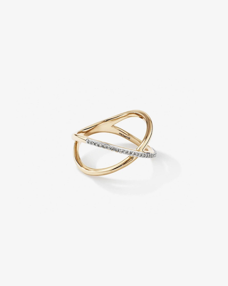 Crossover Ring with Diamonds in 10kt Yellow Gold