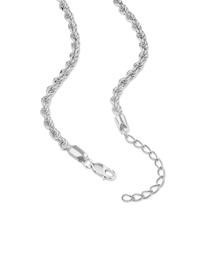 50cm (20") 3.5mm-4mm Width Rope Chain in Sterling Silver