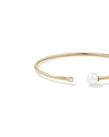 Cultured Freshwater Pearl and Diamond Torque Bangle in 10kt Yellow Gold