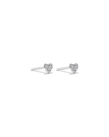 Fine Pave Diamond Heart Stud Earrings in Sterling Silver