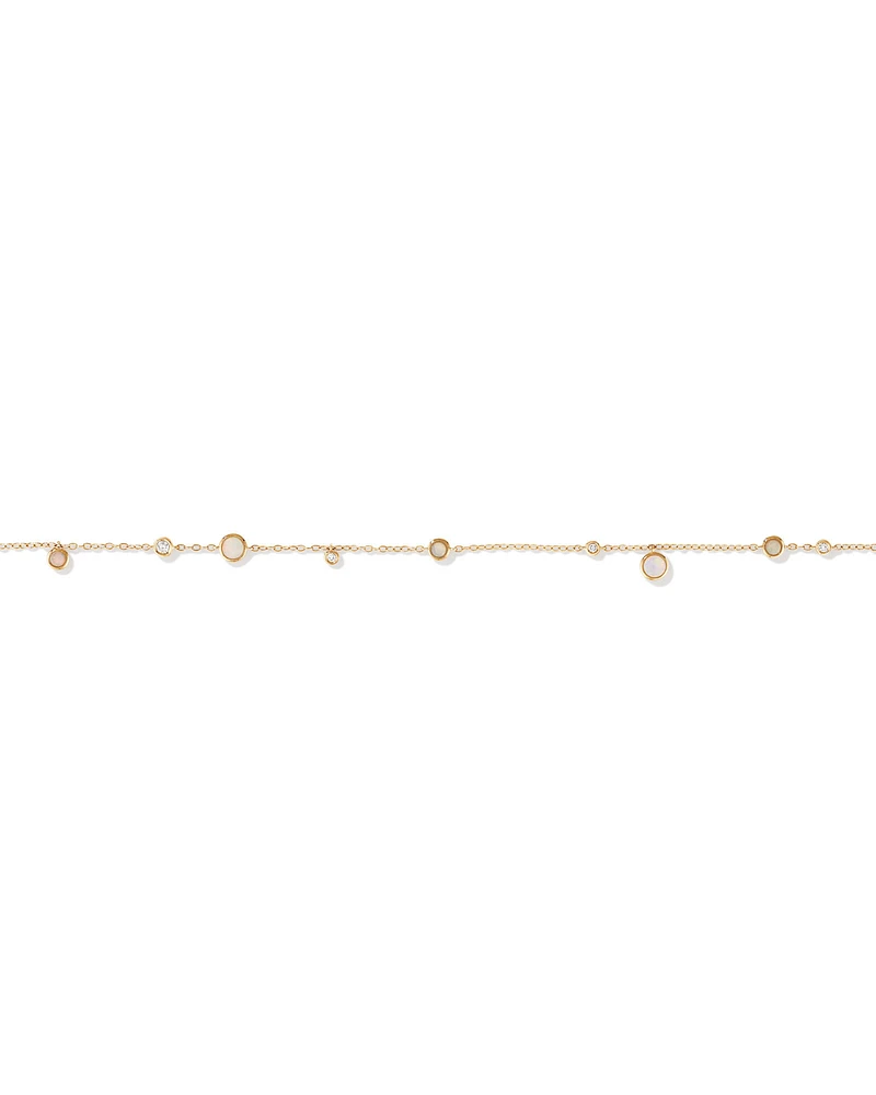 Station Bracelet with Opal & Diamonds in 10kt Yellow Gold