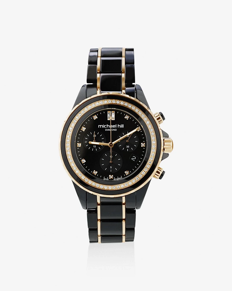 Chronograph Watch with 0.50 Carat TW of Diamonds in Black Ceramic & Gold Tone Stainless Steel