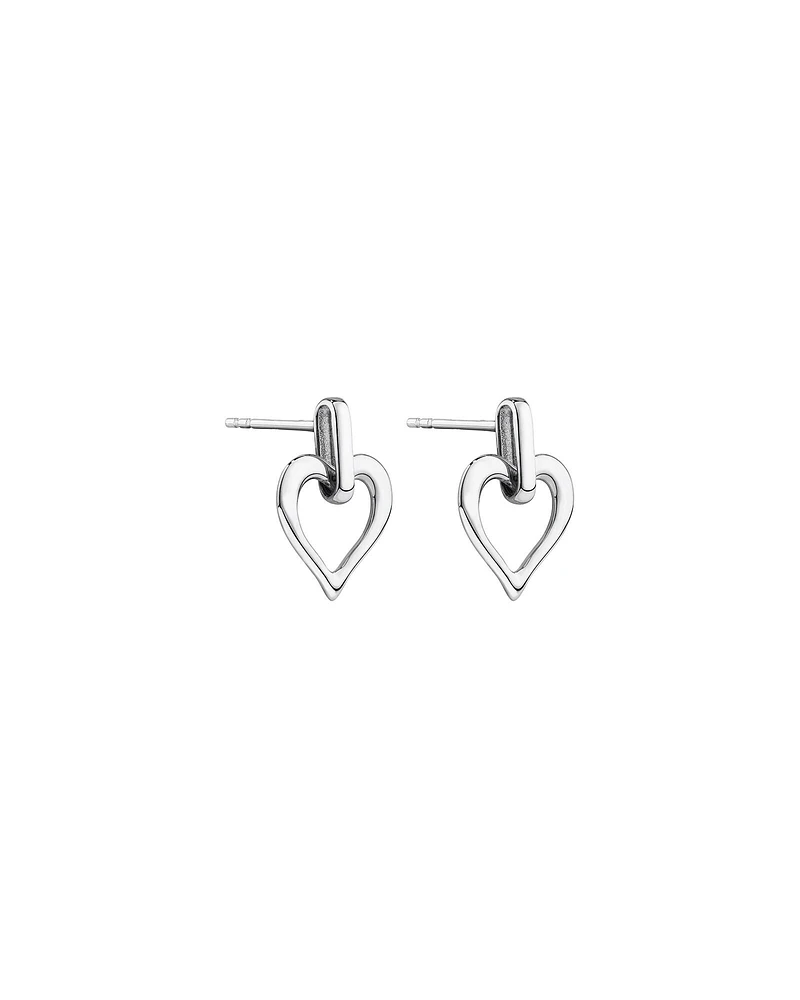 Open Heart Drop Stud Earrings in Sterling Silver