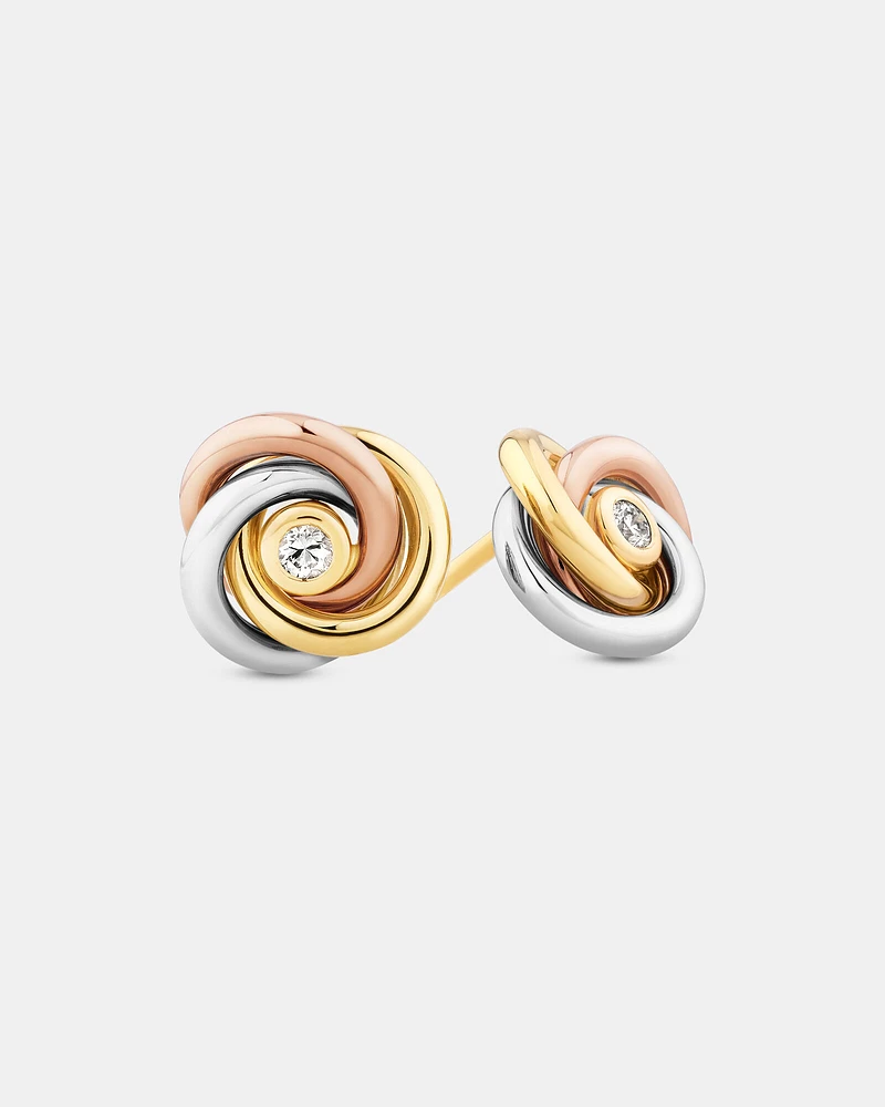 Diamond Accent Tri Tone Knot Stud Earrings in 10kt Yellow, Rose and White Gold