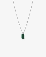 Rectangle Green Malachite Gemstone Pendant Chain Necklace in Sterling Silver