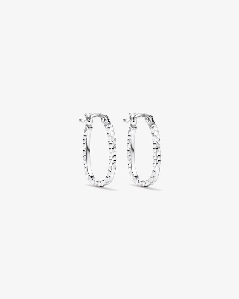 Diamond Cut Paperclip Hoop Huggie Earrings in Sterling Silver