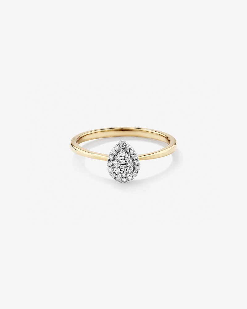 Bague de promesse en or jaune et blanc 10 carats avec cluster de diamants en forme de poire de 0,10 carat TW