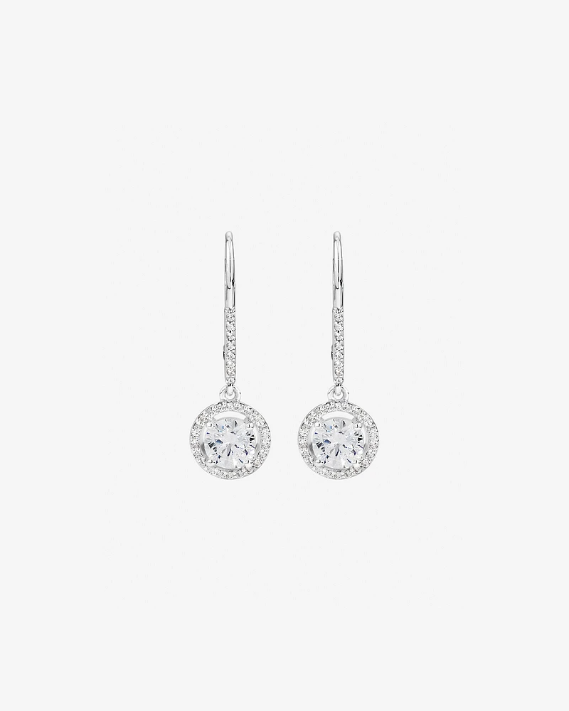 Halo Drop Earrings with Cubic Zirconia in Sterling Silver