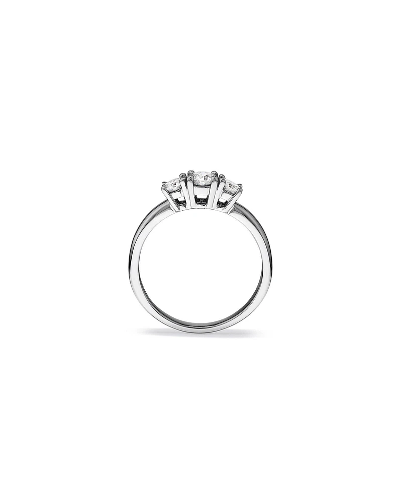 Bague de fiançailles à trois pierres en diamant taille brillant rond de 0,50 carat en or blanc 14 carats