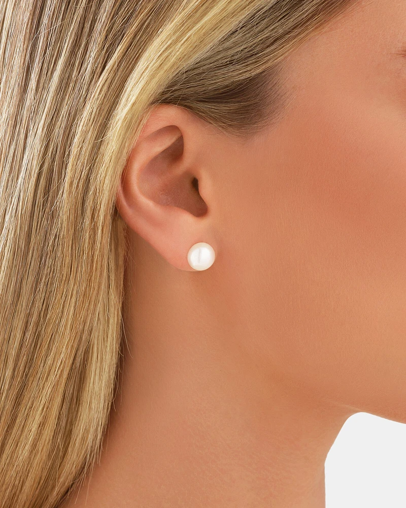 Stud Earrings with 9mm Button Cultured Freshwater Pearl in 10kt Yellow Gold