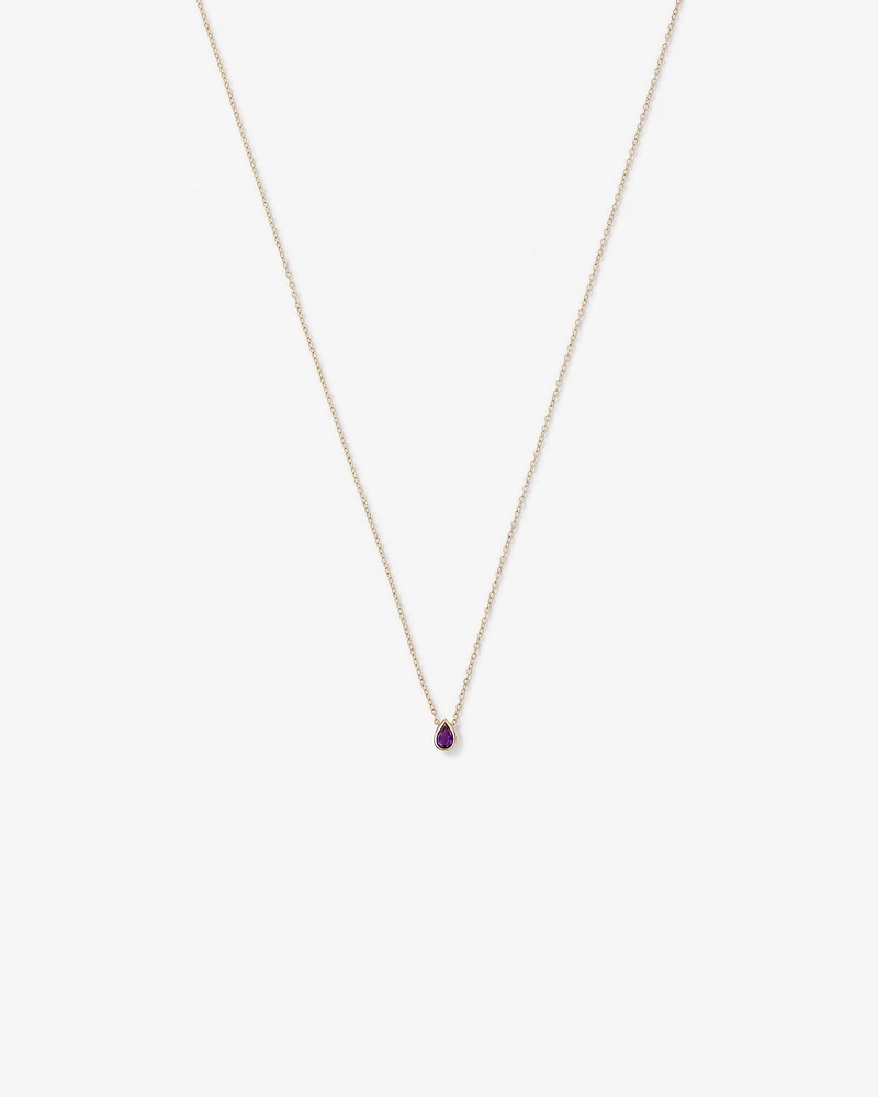 Pear Cut Purple Amethyst Gemstone Pendant Necklace Bezel Set in 10kt Yellow Gold