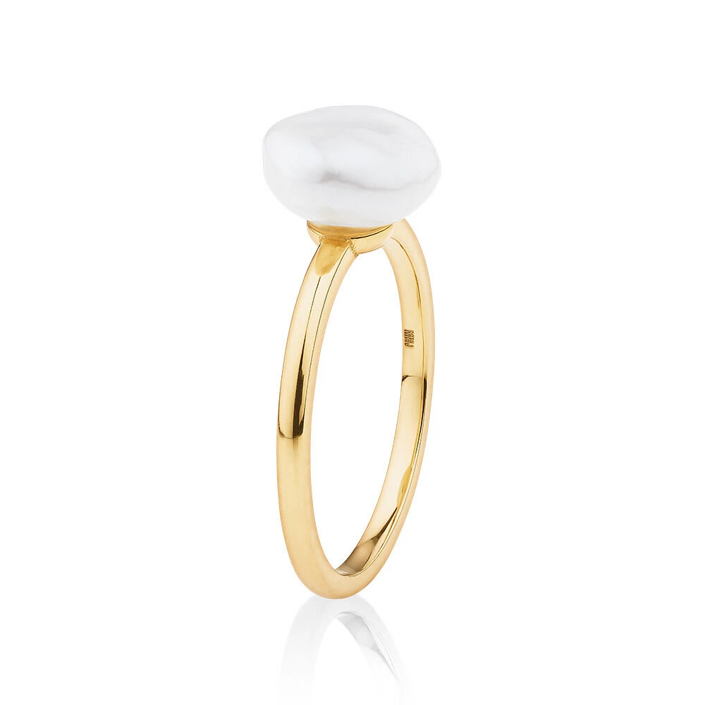 Ring with 9-10mm Cultured Freshwater Baroque Pearls 10kt Yellow Gold
