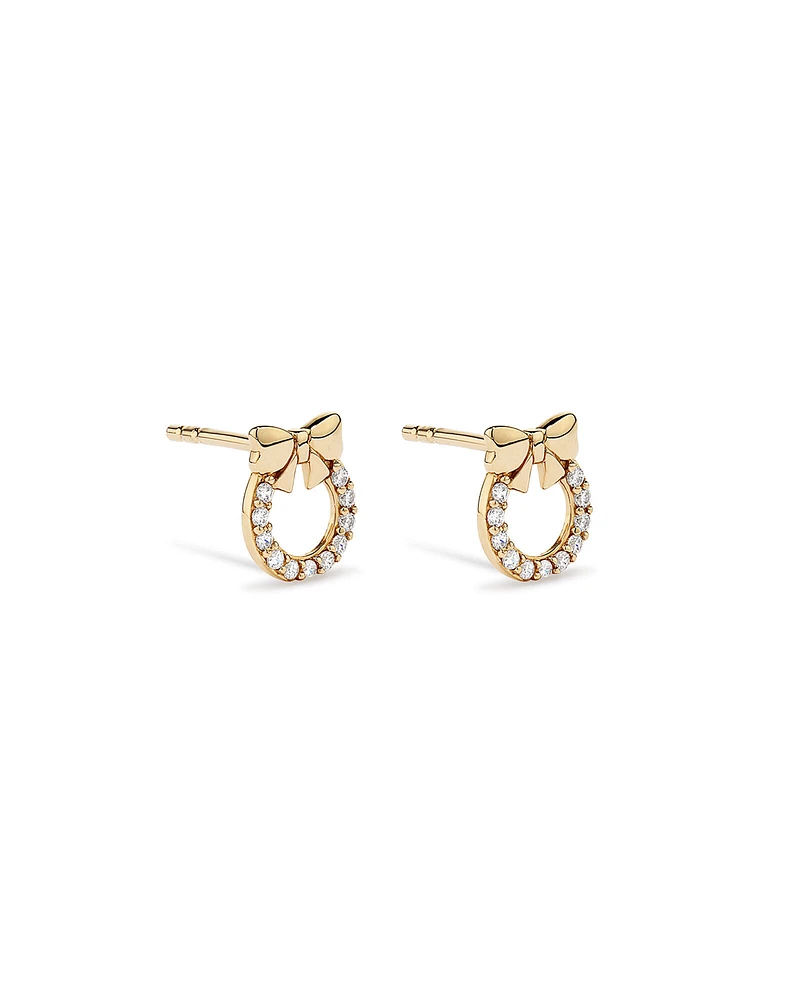 Cubic Zirconia Christmas Wreath Stud Earrings in 10kt Yellow Gold