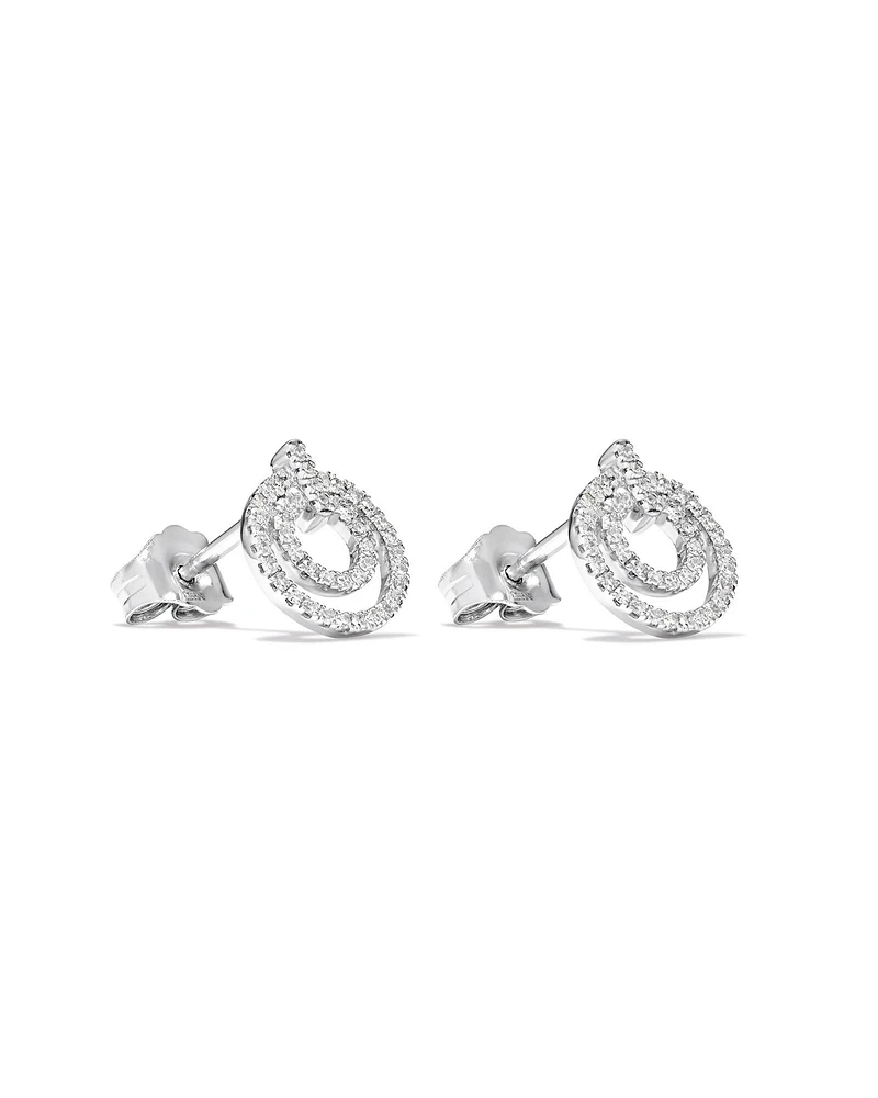 Fine Double Circle Diamond Stud Earrings in Sterling Silver