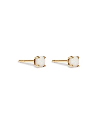 Round Australian Opal Birthstone Stud Earrings in 10kt Yellow Gold