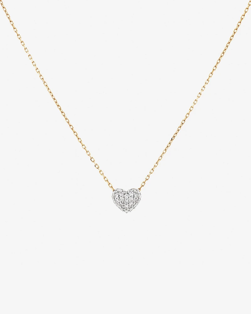 Mini Puff Heart Necklace with .12TW of Diamonds in 10kt Yellow Gold and Rhodium