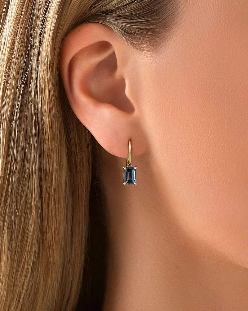 London Blue Topaz Drop Earrings in 10kt Yellow Gold