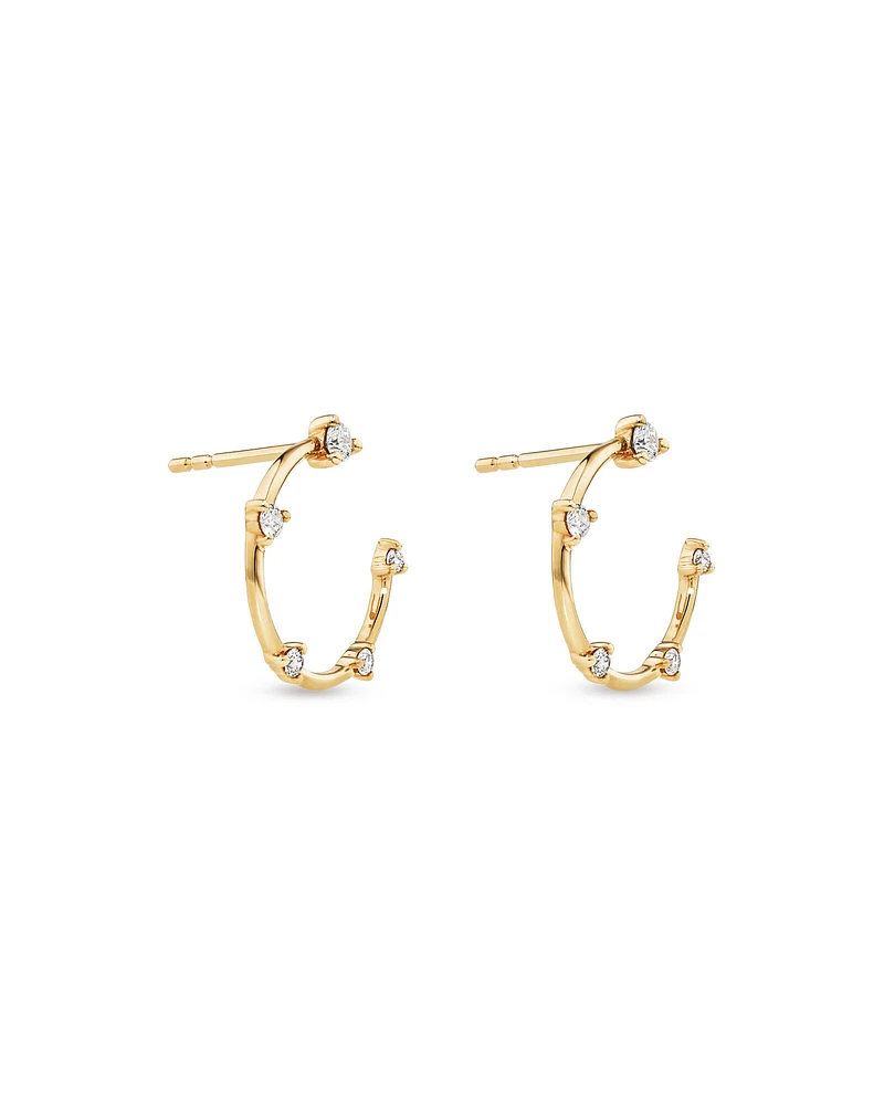 Diamond Studded Open Hoop Earrings in 10kt Yellow Gold