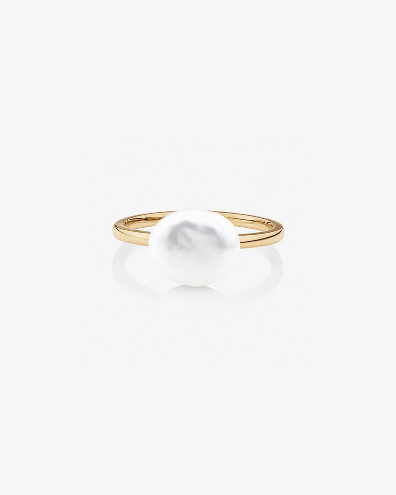 Ring with 9-10mm Cultured Freshwater Baroque Pearls in 10kt Yellow Gold