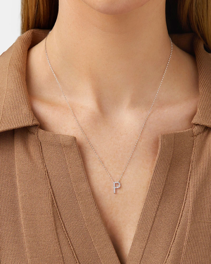A' Initial necklace with 0.10 Carat TW of Diamonds in 10kt White Gold