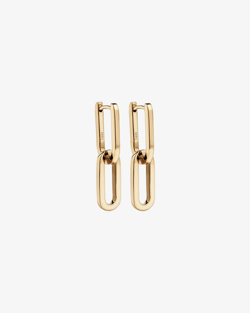 Paperclip Huggie Drop Earrings in 10kt Yellow Gold