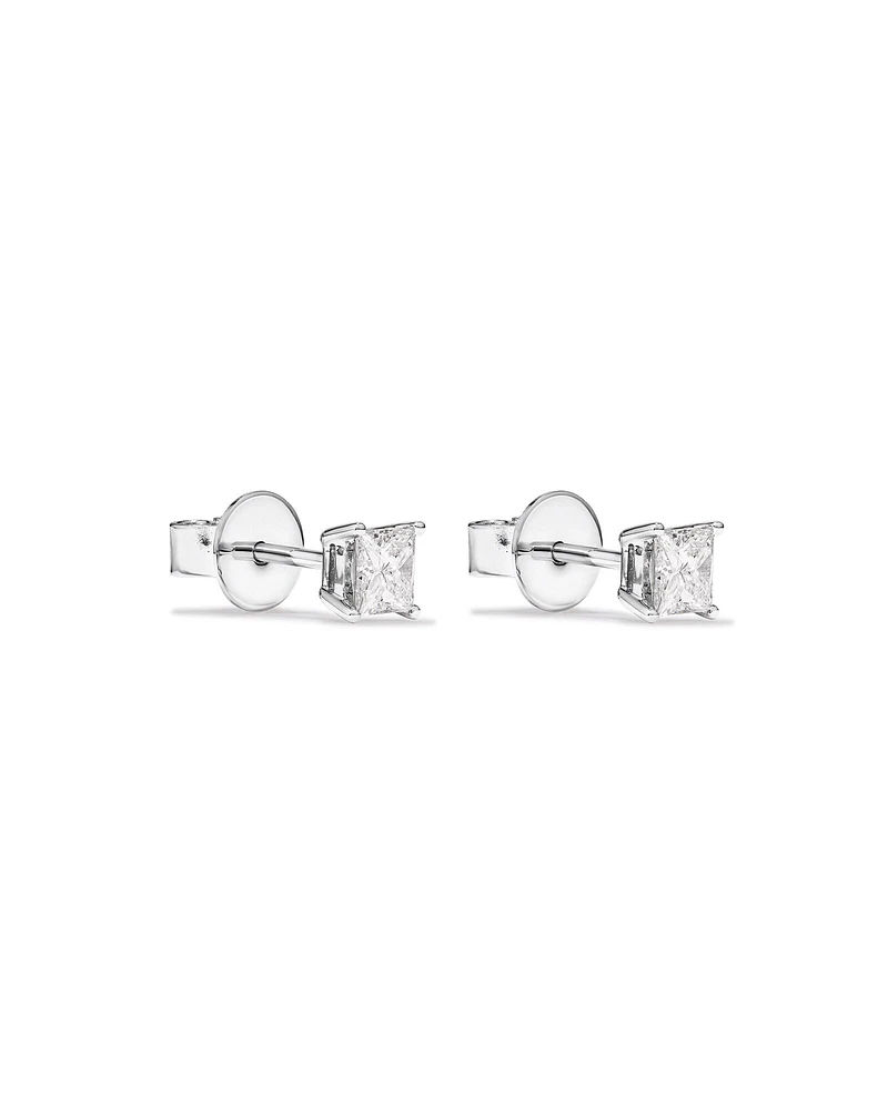 0.50 Carat TW Princess Cut Diamond Solitaire Stud Earrings in 18kt White Gold