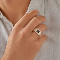 Men's Ring with 3/4 Carat TW of White & Enhanced Black Diamonds in 10kt Yellow & White Gold