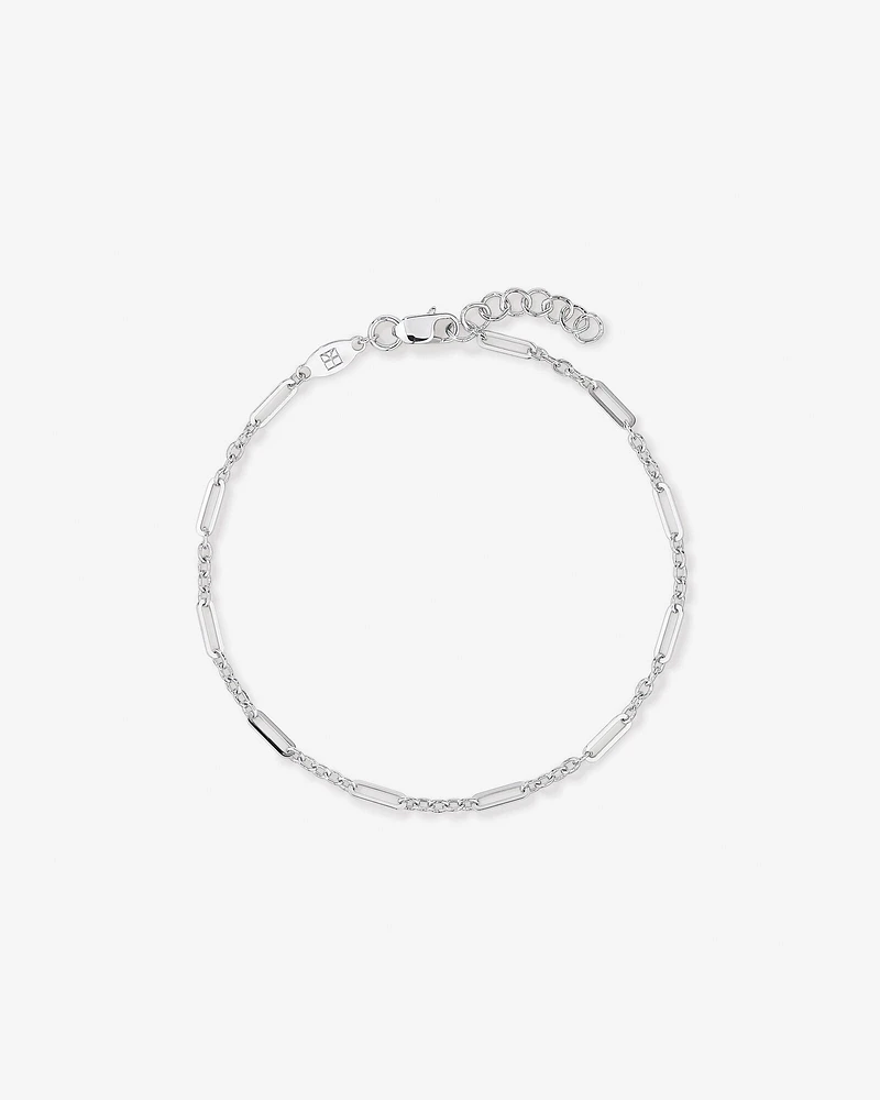 19cm (7.5") 3mm Width Fine Paperclip 3 and 1 Alternating Chain Bracelet in Sterling Silver