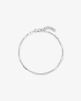 19cm (7.5") 3mm Width Fine Paperclip 3 and 1 Alternating Chain Bracelet in Sterling Silver