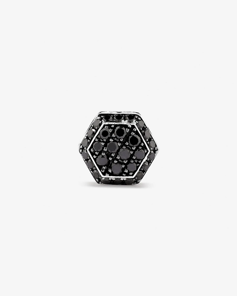 0.23 Carat TW Black Diamond Cluster Hexagon Men's Stud Earring in Oxidised Sterling Silver