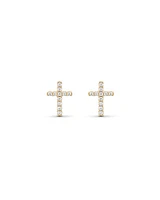 Boucles d'Oreilles Clous Croix en Zircon Cubique en Or Jaune 10 kt